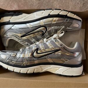 Nike P-6000 Metallic Silver and Black Sneakers Size 8.5 Pre-Owned
